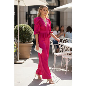 The Chicways Satin Effect Puff Sleeve Wide leg jumpsuit NWT $85 retail